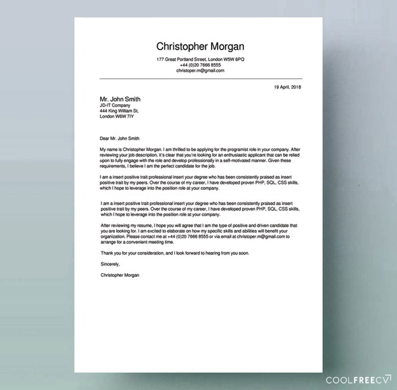 cover letter free example