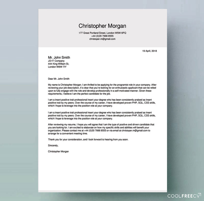 free a pattern cover letter