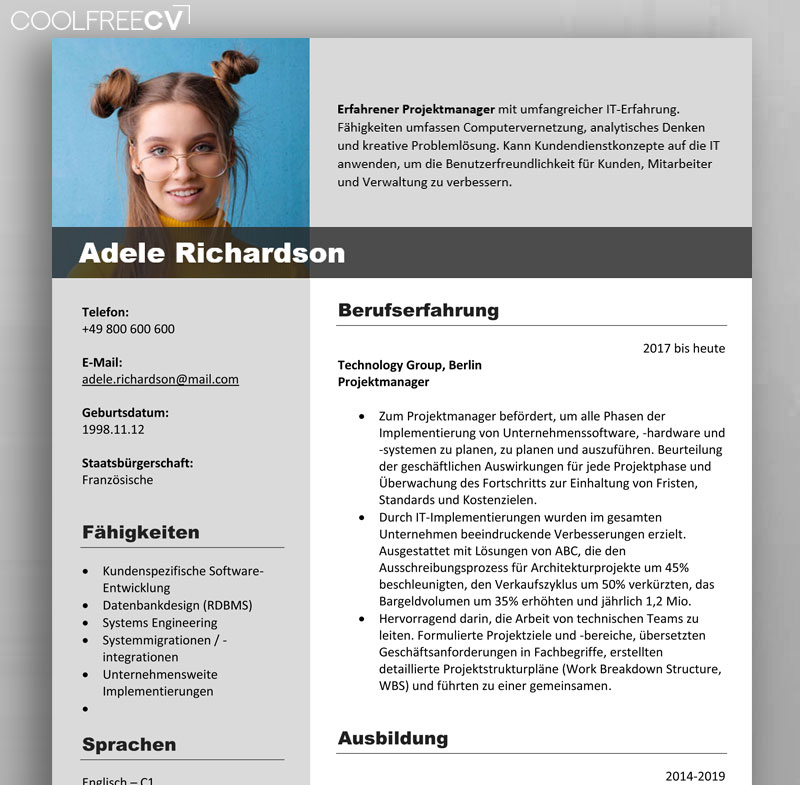 free german CV template ms word docx