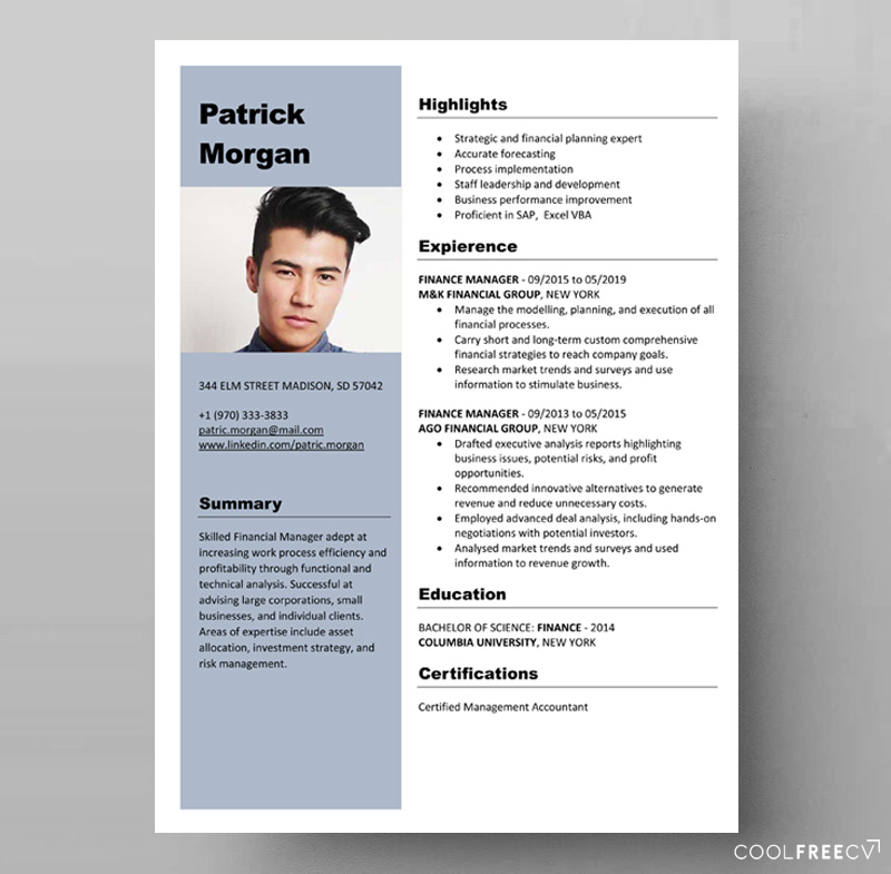 free resume template finance manager docx