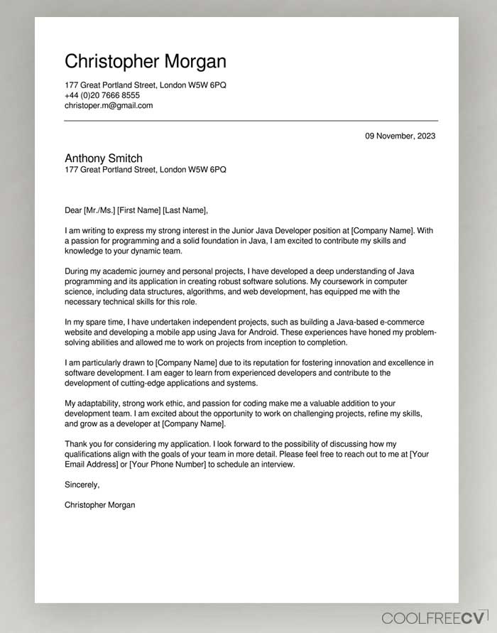 builder cover letter example