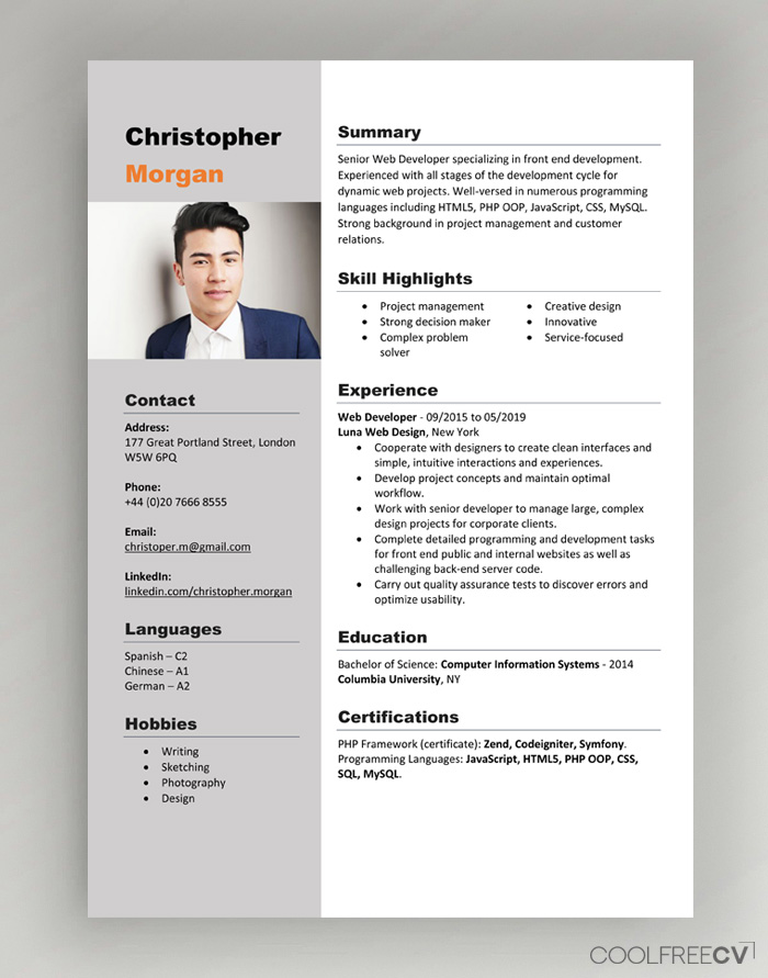 cv  with photo ms word docx