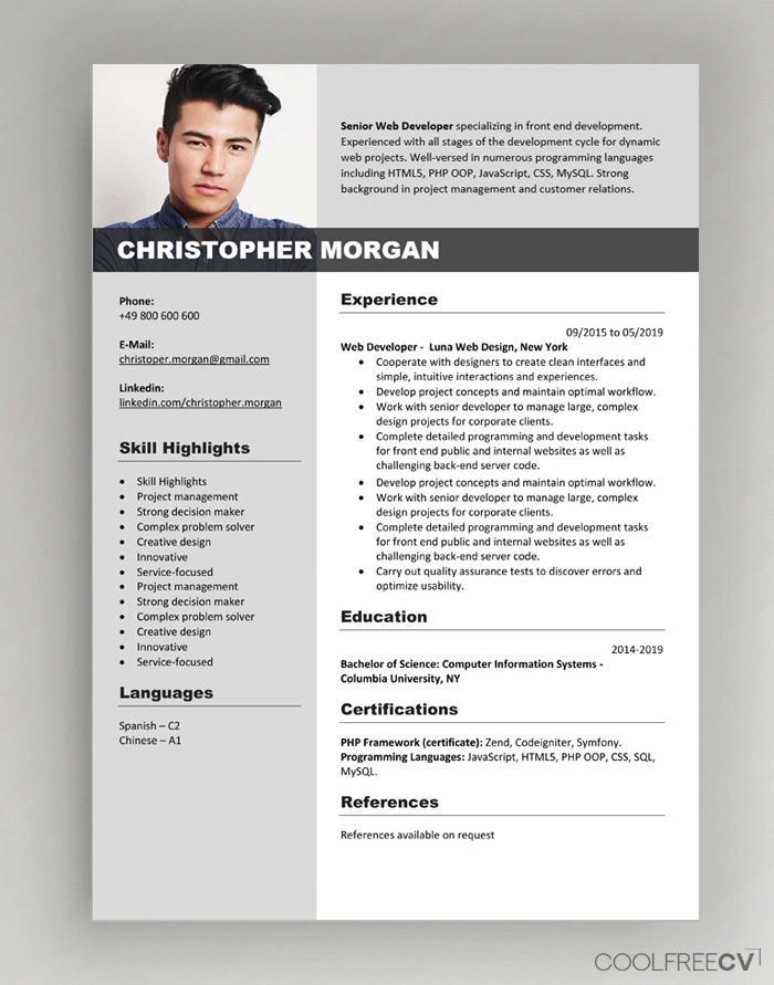 modern resume with photo