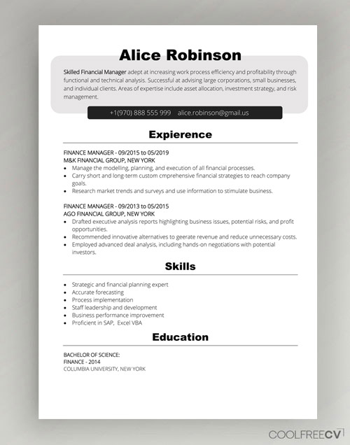 Resume / CV template - gray headline Word