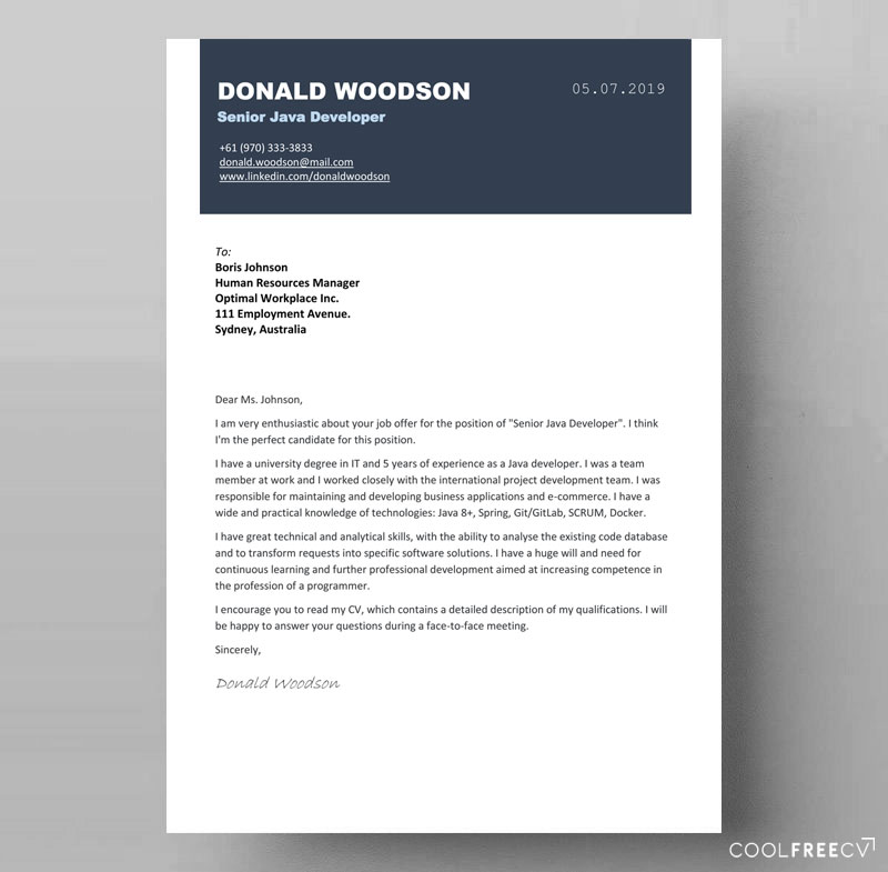 cover letter example MS Word
