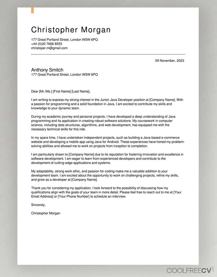 Cover Letter Example Format from www.coolfreecv.com