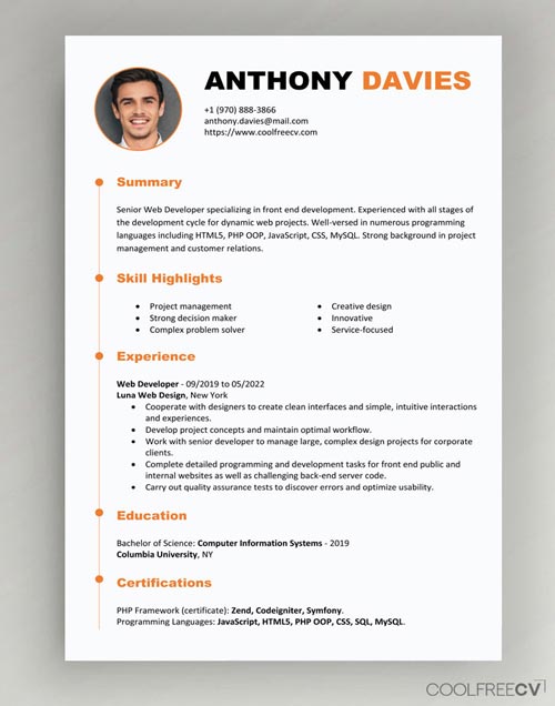 modern Free CV template Word with photo