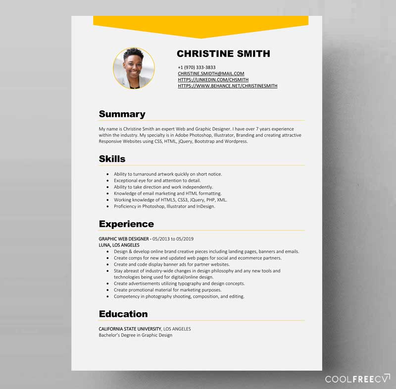 modern resume samples with a photo of the candidate