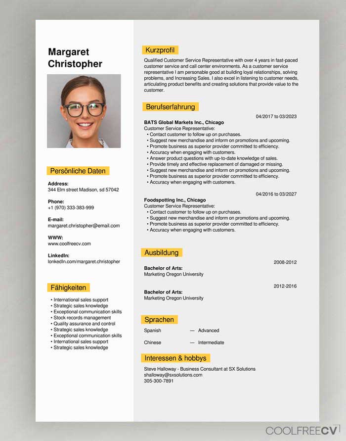 Switzerland Swiss German CV / Resume Template